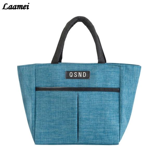 

new fashion simple lunch box bag picnic bag cold thick insulation cotton aluminum foil portable office lunchbag for women, Blue;pink