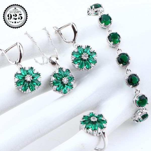 

women bridal jewelry sets silver 925 wedding zirconia jewelry earrings with stone bracelet ring necklace pendant set gift box, Slivery;golden