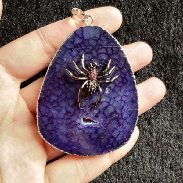 

5pieces purple nature stone pendant with insect trendy stone pendants necklace for making necklace jewelry pendulum woman bijoux, Black
