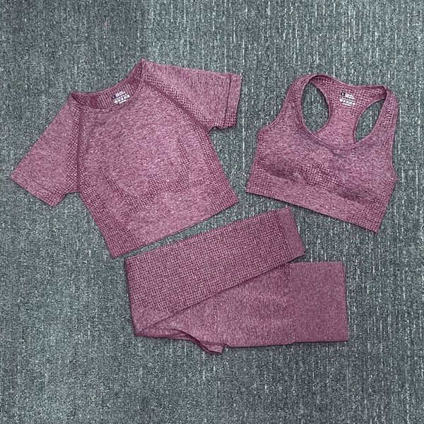

yoga outfits 3pcs/set women seamless sports suits fitness clothing set workout clothes short sleeve crop shirts high waist leggings, White;red