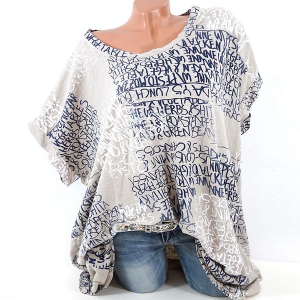 

women fashion blouses shirts short sleeve summer print loose casual shirts women clothing, White