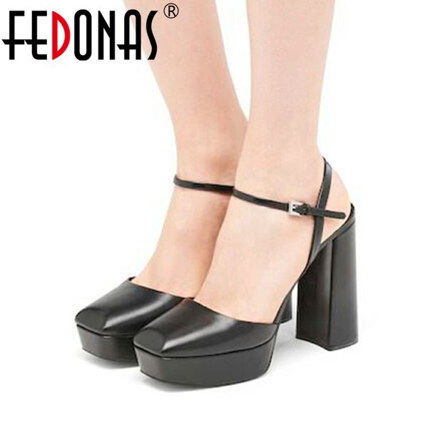 

fedonas summe female 2020 genuineleather women sandals pltforms hgih heels pumps wedding night club shoes woman, Black