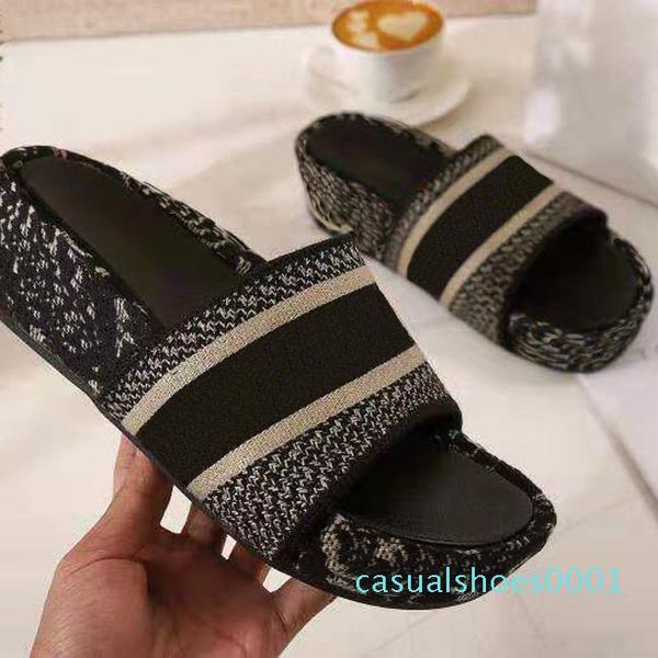 

latest summer autumn and winter thick bottom high density embroider slipper web celebrity stars casual slimming and height slippers ac01, Black