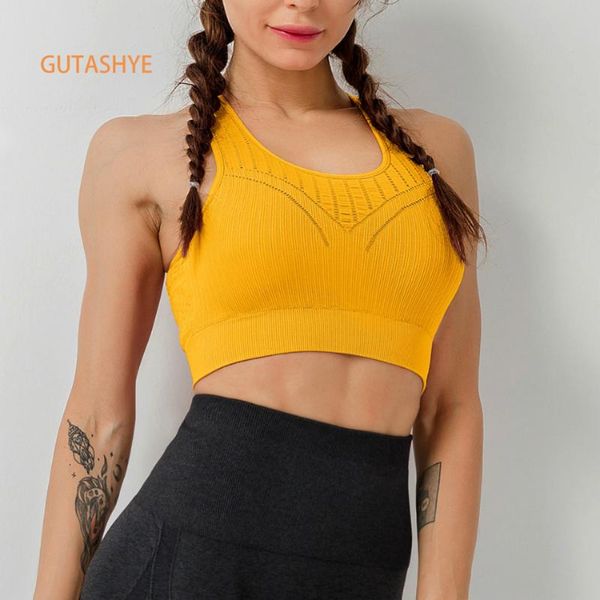 

gutashye sports bra women mesh brathable sport push up female gym fitness sports underwear seamless mujer running yoga bra, White;black