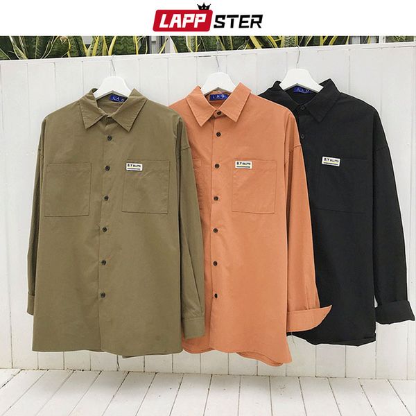 

lappster men korean fashions black shirts spring 2019 mens streetwear shirts casual cotton button couple long sleeve, White;black