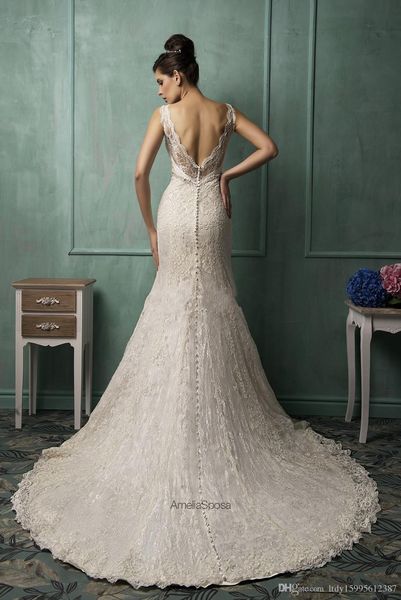 

2019 новый элегантный амелия sposa русалка кружева свадебное платье платье-де-аппликация scoop часовня поезд открыть назад свадебное платье, White
