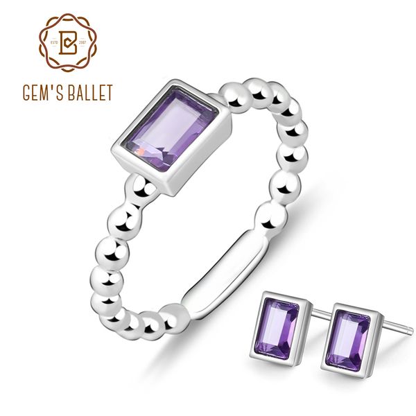 

gem балетных emerald cut природный аметист серьги кольцо установить твердые 925 ювелирных изделия стерлингового серебро набора для женщин св, Black