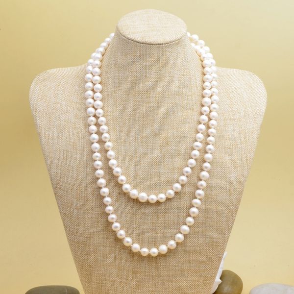 

wholesale natural fresh water pearl necklace 8-9mm round pearl sweater chain to send high-end gifts to girlfriends, Silver