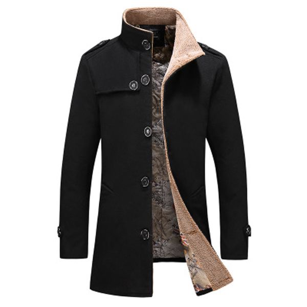 

new arrival brand men wool blends coats 2019 autumn winter black standing collar slim jacket warm coat casual male