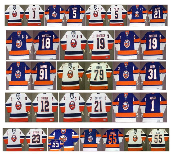 

vintage new york islanders jersey 18 ed westfall 19 bryan trottier 91 john tavares 31 billy smith 79 yashin 12 duane sutter retro ccm hockey, Black;red