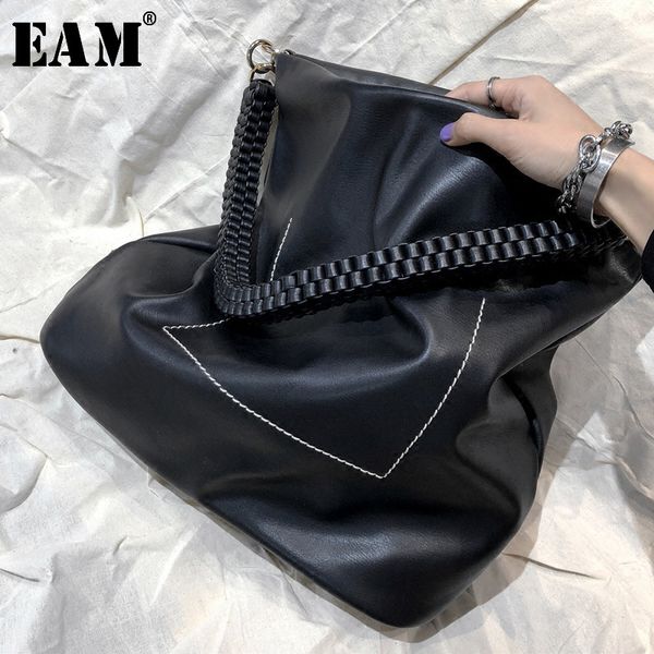 

eam] 2019 spring summer woman stylish new solid black color single belt high capacity leather spliced accessory all match le945, Black;brown