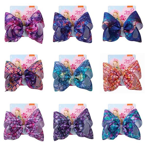

jojo siwa mermaid styles hair bows 11 colors jojo bows with clip hair accessories for girls 8 inch large hair bow ss124, Slivery;white