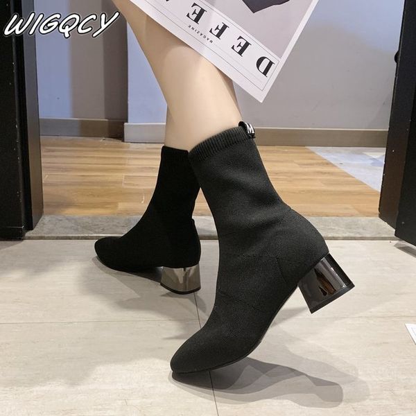 

2019 autumn winter thick with fashion boots female new wild pointed women's boots warm women's shoes mujer, Black