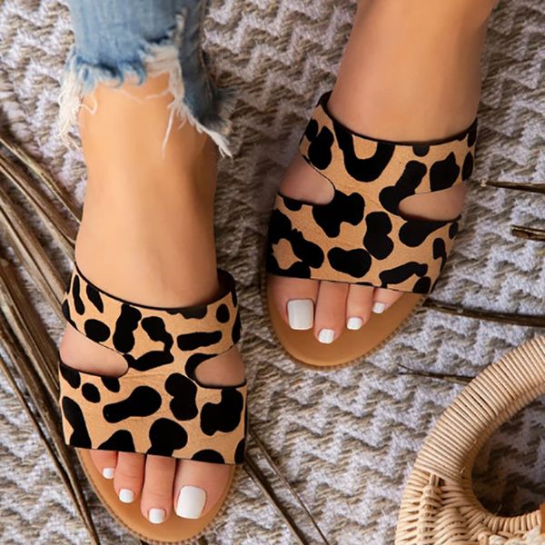 

handmade new summer women slippers fashionable wild leopard flat flat outdoor plus size slippers for women 35-43, Black