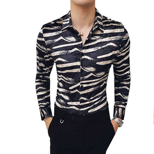 

new fashion casual man shirt long sleeve europe style slim fit stripe printed shirts mens party dress club clothes, White;black