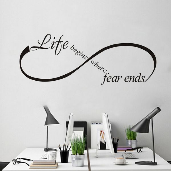 Life Begins Where Fear Ends Art Design Vinyl Lettering Quotes Bedroom Wall Sticker Removable Modern Design Decor Home Decal Art Sticker Wall Sticker