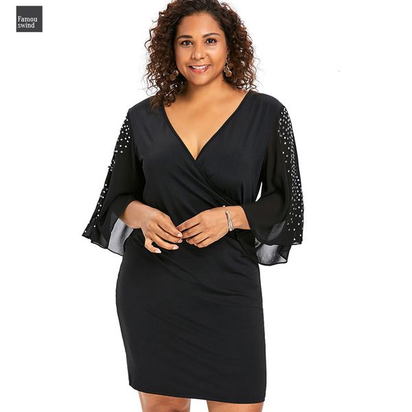 

размер плюс платье 5xl flare рукавом перекрытие v шеи стихарь twill женщины split sleeve бальные платья femme vestidos дизайнер одежды, Black;gray