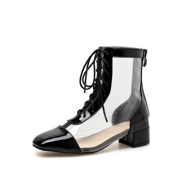

transparent women boots women martin boots jelly shoes cross strap hollow out female shoes ladies boots, Black