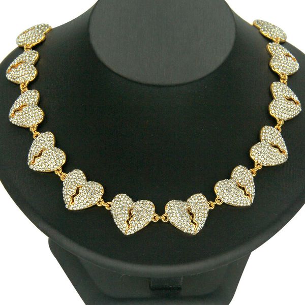 

iced out hip hop alloy love necklace men's broken heart necklace pendant, Silver