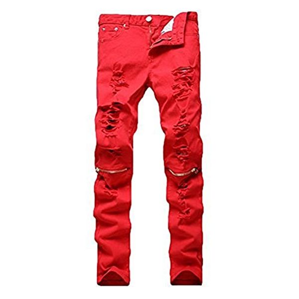 

leward men's ripped skinny distressed destroyed straight fit zipper jeans holes, Blue