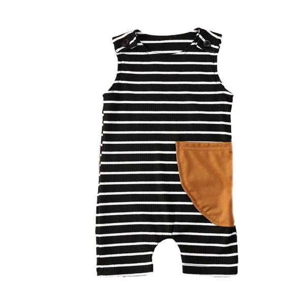 

jumpsuits cute baby girls boys rib stripe sleeveless jumpsuit toddler kids round neck pull-on shorts, Blue