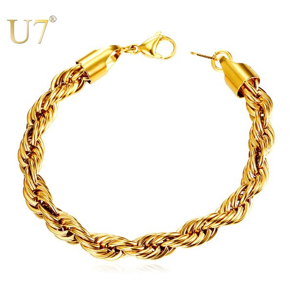 

u7 stainless steel/black /gold twisted rope chain bracelet for women men jewelry hand chain 3 /6 /9mm good quality h1088