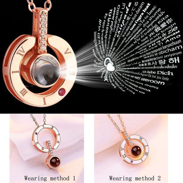 

2019 gold & silver round shaped i love you in 100 languages projection necklace for memory of love dropshipping #15