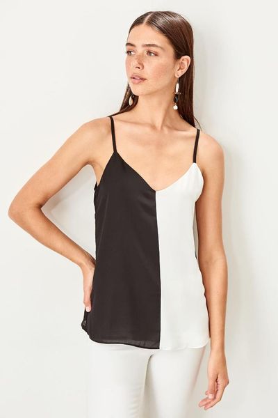 

trendyol black with color block bluz twoss19bb0523, White
