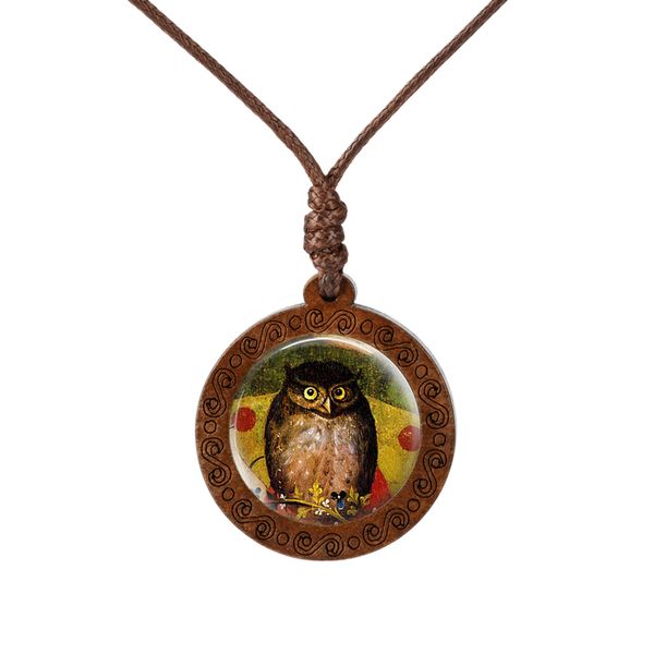 

new arrival, fashion vintage cute wooden necklace with owl, glass cabochon, pendant, handmade necklaces, women's jewelry, gift, Silver