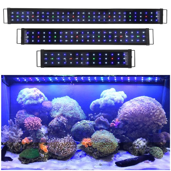 

36" multi-color led aquarium light с выдвижная кронштейны full spectrum fish tank light bar газа 18w адаптер сша