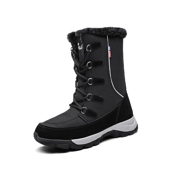 

cinessd women winter boots 2019 fashion waterproof cloth black women shoes warm plush shoes mid-calf botas booties