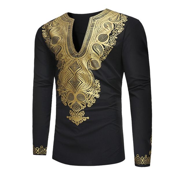 

laamei new 2019 new casual male shirts vintage african ethnic print long sleeve stand collar shirts for men, White;black