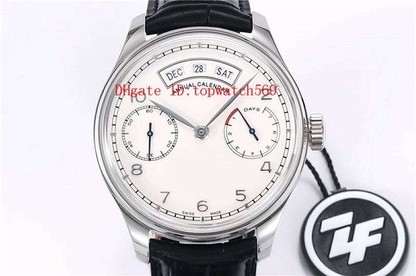 

zf factory portuguese annual calendar watch wristwatch swiss 52850 automatic 28800 vph power reserve sapphire crystal 316l stainless steel, Slivery;brown