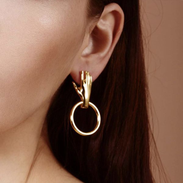 

original chic gold tone palm circel stud earrings for women 2019 charming brief hand earrings jewelry earrings femme bijoux, Golden