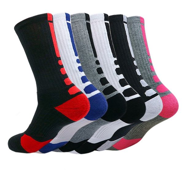

eu usa men professional basketball socks elite thicktowel sport outdoor recreation crew cotton knee high socks, Black