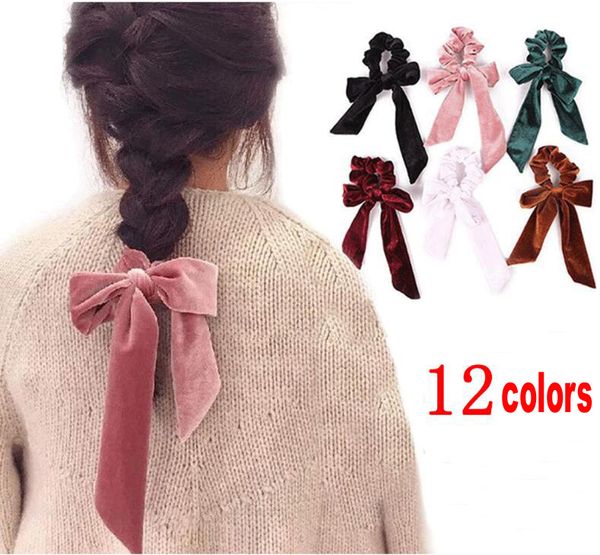 Mulheres Velvet Bow Streamer Scrunchies Cabelo Cabelo Laço Elastic Hair Bands Titular De Cabelo Meninas Acessórios De Cabelo