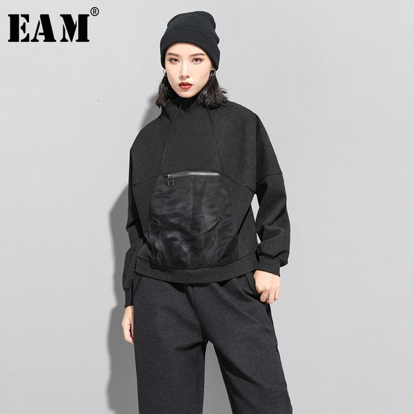 

eam] сыпучие fit black split карманный толстовка новый водолазка с длинным рукавом женщины большой размер мода tide осень зима 2020 19а-a23