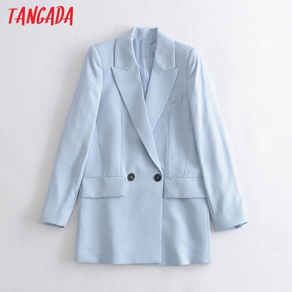 

tangada women 2020 blue blazer female long sleeve elegant jacket ladies work wear blazer formal suits 6a188, White;black