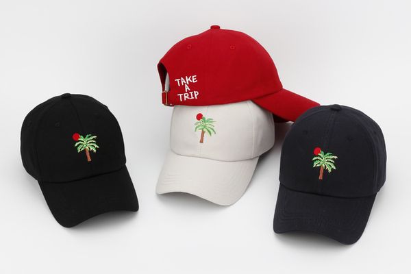 

new adjustable embroidery palm trees curved dad snapback hats baseball cap coconut trees hat bone strapback hip hop cap, Black;white