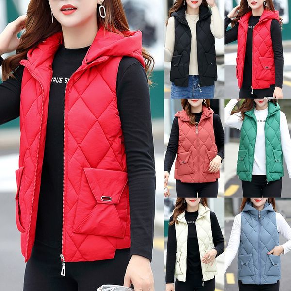 

winter women cotton pocket zipper jacket sleeveless coat short waistcoat outwear w829, Black