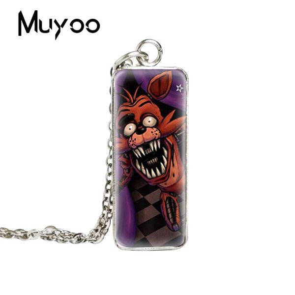 

2019 new five nights at freddy's fnaf freddy square necklace silver hand craft pendant glass dome jewelry