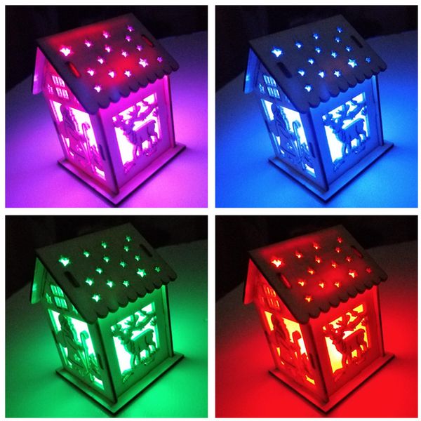

christmas tree house wood diy toys fairy light new year christmas decorations for home party diy decorations 7 colors flash