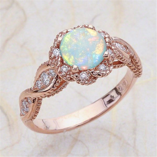 

Opal RINGDS Top Quality Princess Ring Round Crystal Stone For Lady Women Rose Gold Wedding Engagement Party Gift Brand Jewelry 6/7/8/9/10