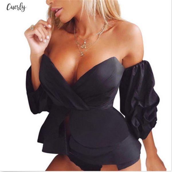 

summer women off shoulder blouse shirts strapless backless puff sleeve ruffles peplum women clothes korean style, White