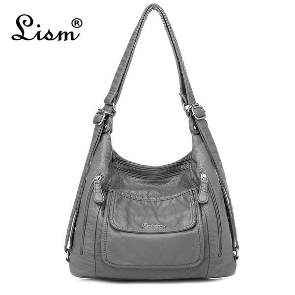 

women's bag large capacity soft pu leather handbag 2020 new trend ladies shoulder messenger bag gray