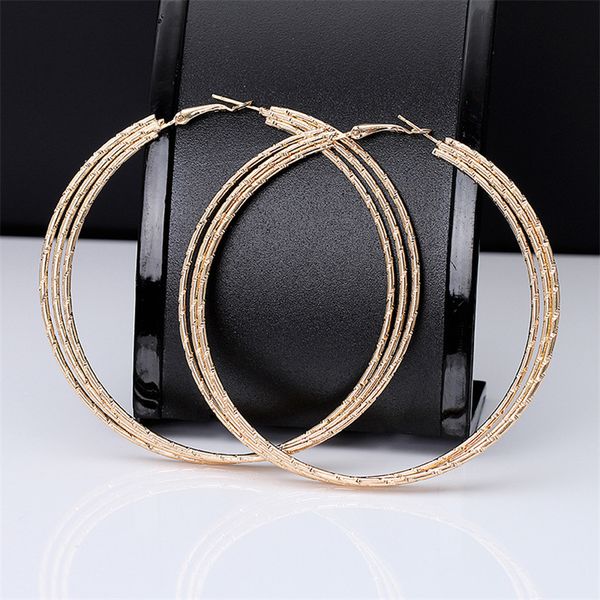 

1pair european night club hollow mutilayer hoop earrings for women metal big circle earings womens gift jewelry accessory e135, Golden;silver