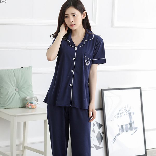 

pajamas set women's 2019 summer short sleeve trousers elegant home wear female clothing pijama mujer girls sleepwear set, Blue;gray