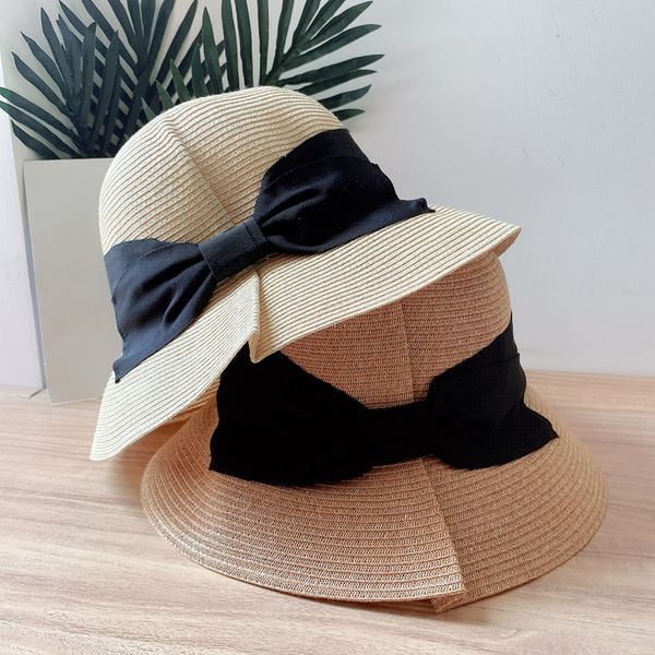 

2020 manila linen straw female fisherman sunscreen summer sunscreen big bowknot basin hat all-match pleated fisherman hat, Blue;gray