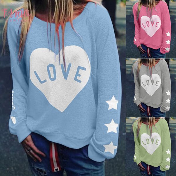 

womens letter print love slogan ladies long sleeve blouse 2020 plus size women winter autumn blouse 30, White