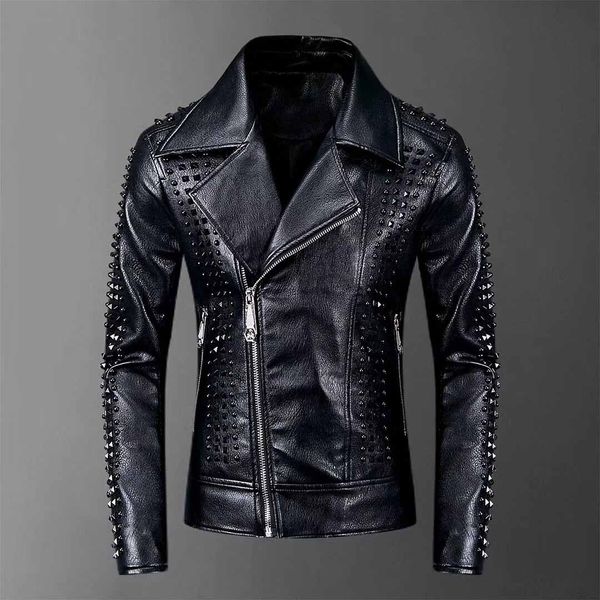 

mens designer pu leather jacket motorbiker turndown collar zippers slim fit coats jackets, Gray